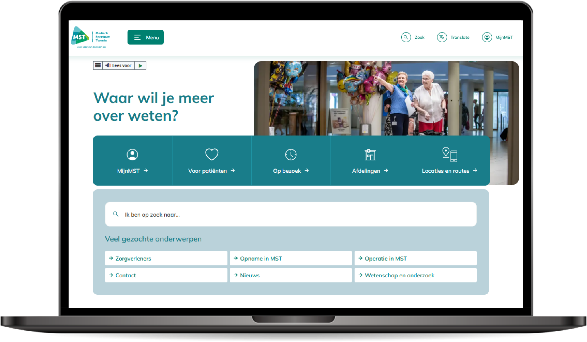 Afbeelding van de homepage van de website MST.nl